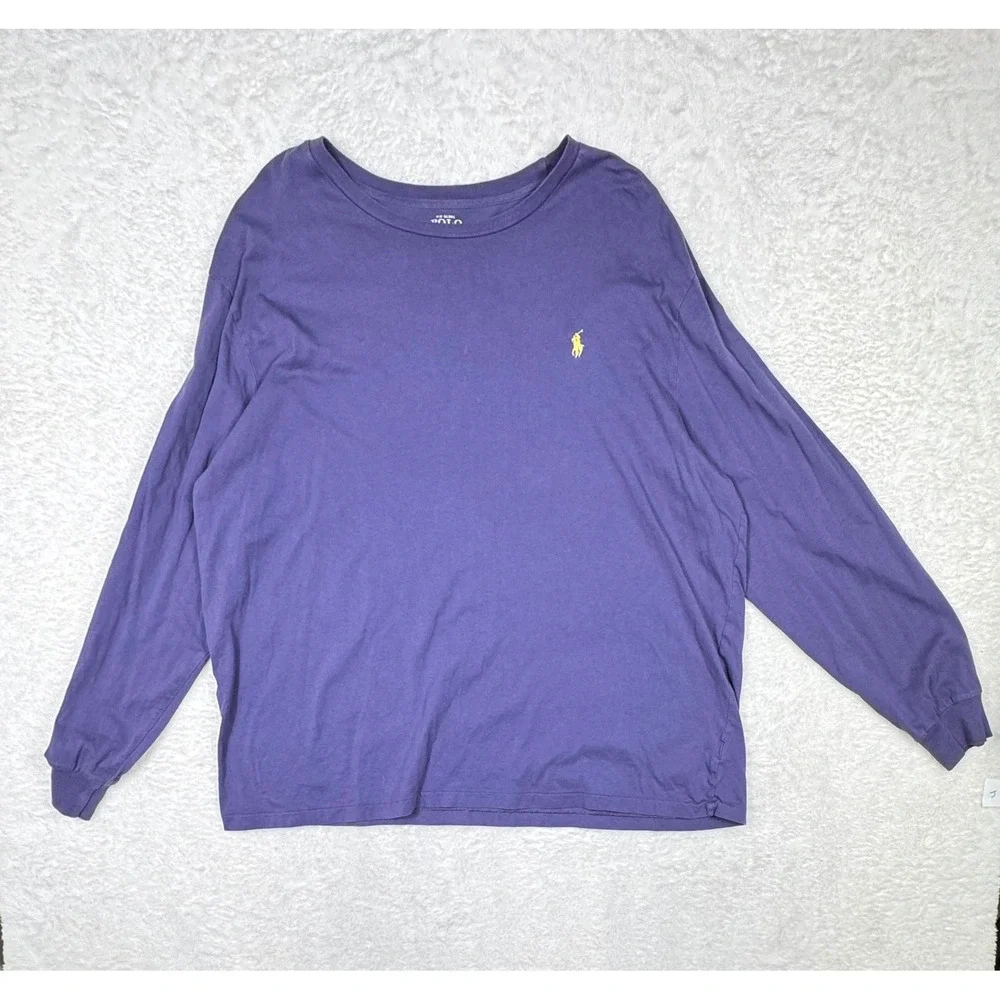 Polo Ralph Lauren T-Shirt Mens XXL Purple Preppy Long Sleeve Cotton Logo